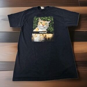 Snapcat T Shirt Mens M Black Graphic‎ Print Short Sleeve Fruit Of The Loom